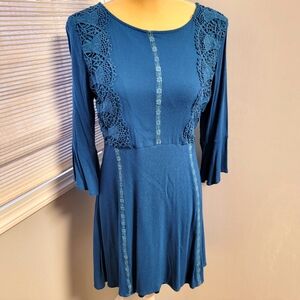Doe & Rae Fit And Flare Dress Women Medium Teal Blue 3/4 Sleeve Anthropologie
